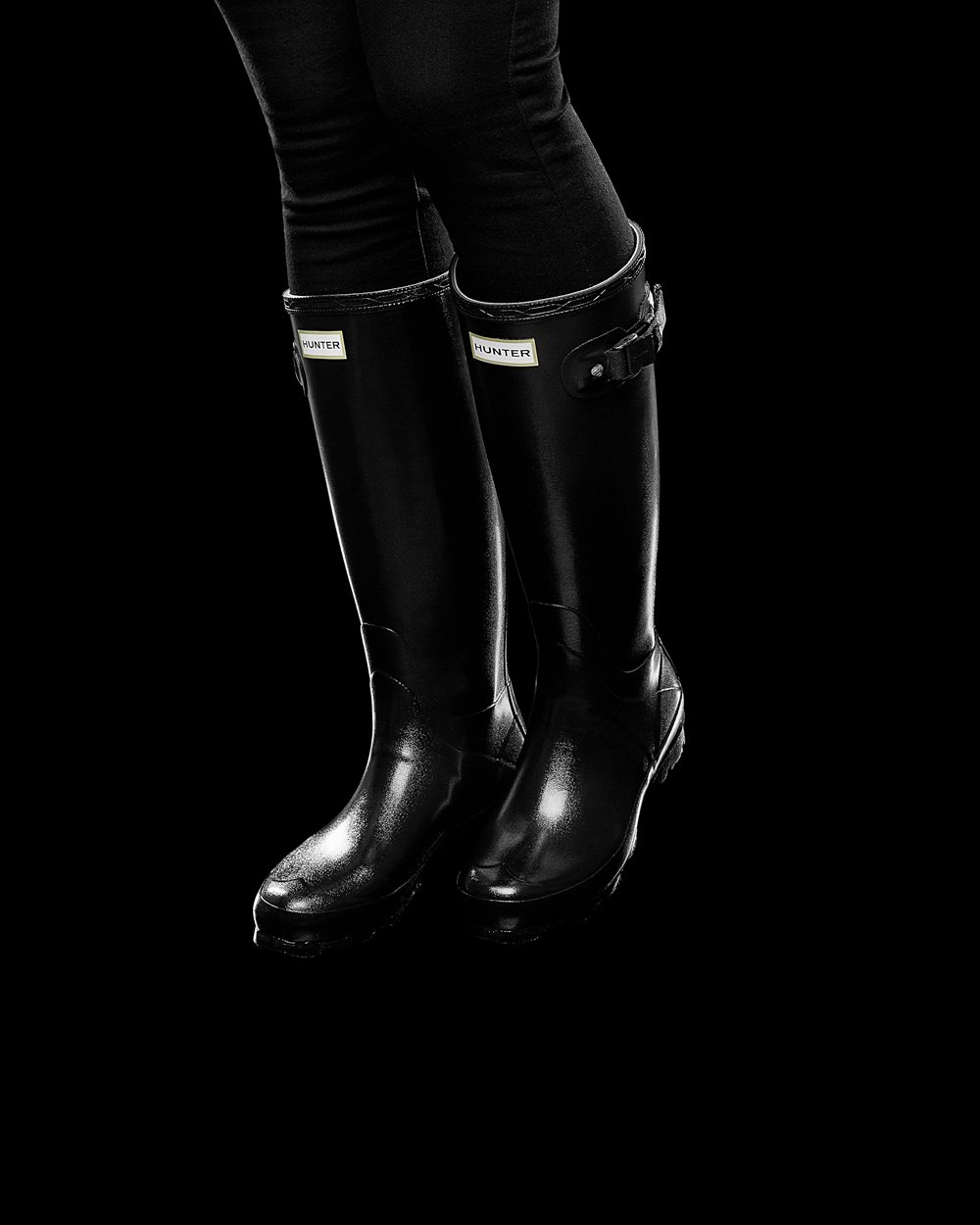 Bottes Hautes de Pluie Hunter Norris Field Gloss Femme Noir CKQZUIT-24